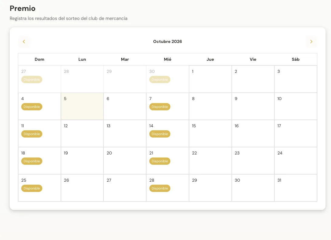 Premios: calendario de sorteos disponibles del mes