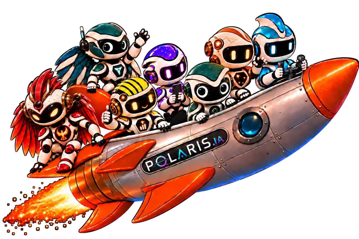 Los siete agentes de Polaris viajando juntos en un cohete
